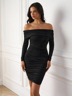One Shoulder Ruched Solid Bodycon Dress