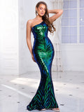 One-Shoulder Stretch Sequined Party Dress