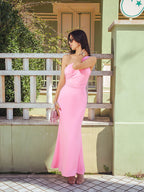One Shoulder Tie Back Ruched Mermaid Hem Dress