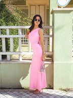One Shoulder Tie Back Ruched Mermaid Hem Dress