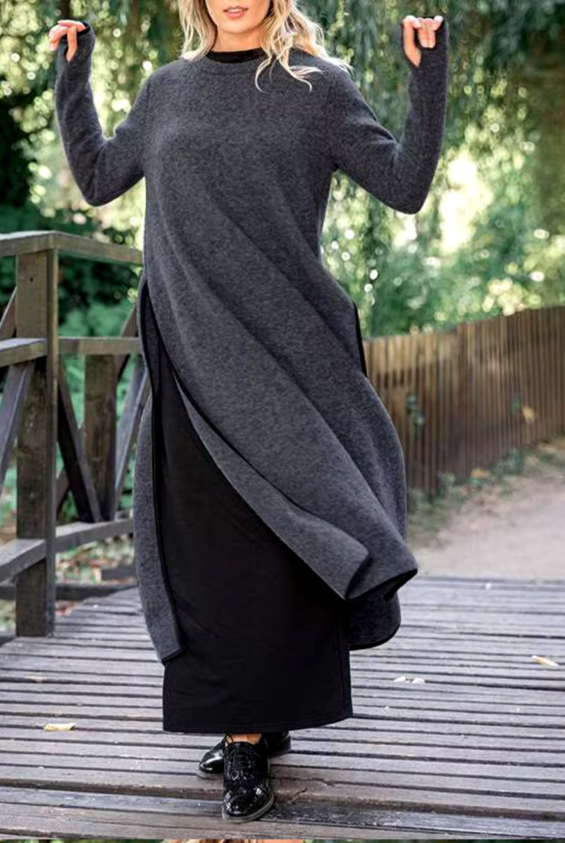 Glenda Cozy Long Layered Dress with Relaxed Fit and Everyday Wear