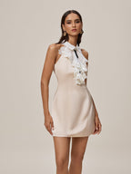 Folded Collar Lace Mini Dress
