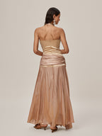 Halterneck Ruched Draped Maxi Dress