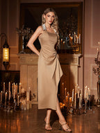 Collar Ruched Midi Dress