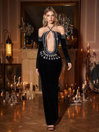 Cutout Crystal Velvet Maxi Dress