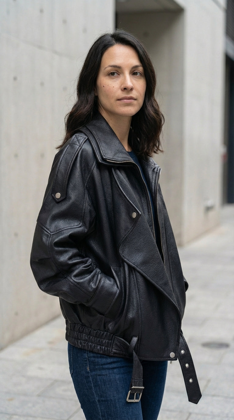 Oversized Leather Biker Jacket – Vintage-InspiRed Statement