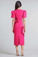 Coralie Puff-Sleeve Embellished Midi Dress