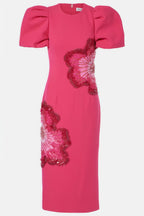 Coralie Puff-Sleeve Embellished Midi Dress