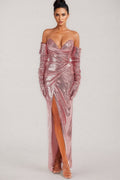 Dreamy Sequin Sweetheart Neck Split Maxi Dress