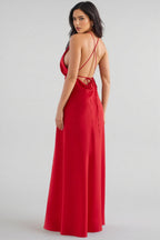 Izzy Solid Halter Neck Split Midi Dress