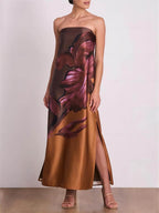 Stylish Contrasting Off - Shoulder Floral Print Maxi Dress