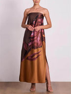 Stylish Contrasting Off - Shoulder Floral Print Maxi Dress