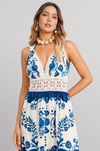 Urwed Blue Strapless Lace Maxi Dress