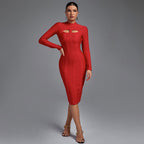 High Neck Long Sleeve Cut Out Over Knee Bandage Dress