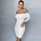 Off Shoulder Long Sleeve Frill Mini Bandage Dress PP21827