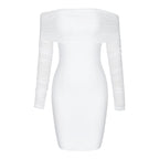 Off Shoulder Long Sleeve Frill Mini Bandage Dress PP21827