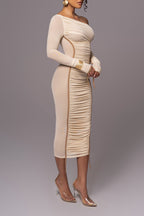 Amelisse - Off - Shoulder Two - Layer Mesh Midi Dress
