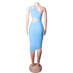 One Shoulder Sleeveless Asymmetrical Midi Bandage Dress PZC1662