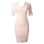 V Neck Short Sleeve Striped Midi Bandage Dress PZC1693