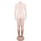 V Neck Short Sleeve Striped Midi Bandage Dress PZC1693