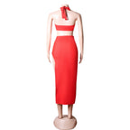 Halter Sleeveless Hollow out Midi Bandage Dress PZC1743