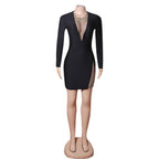 Round Neck Long Sleeve Mini Rhinestone Bandage Dress PZL3002