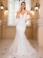 Padded V-Neck Sequin Party Dress