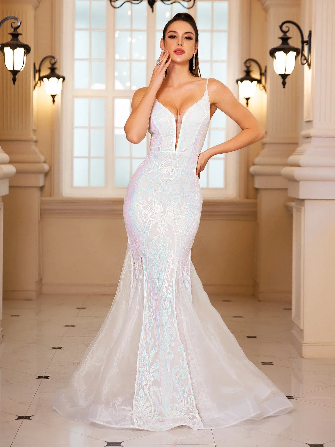 Padded V-Neck Sequin Party Dress