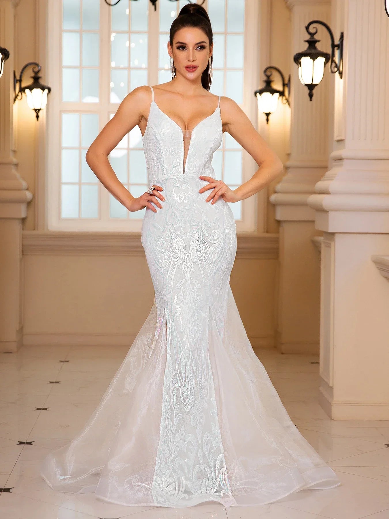 Padded V-Neck Sequin Party Dress