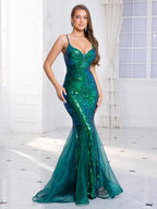 Padded V-Neck Sequin Party Dress