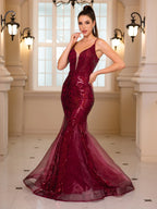 Padded V-Neck Sequin Party Dress