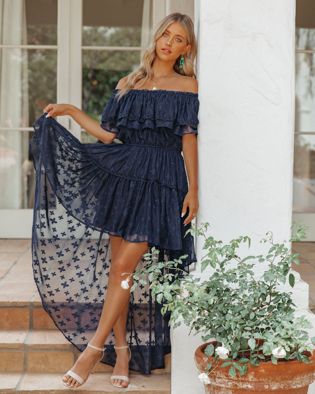 Panache Off The Shoulder High Low Maxi Dress Navy
