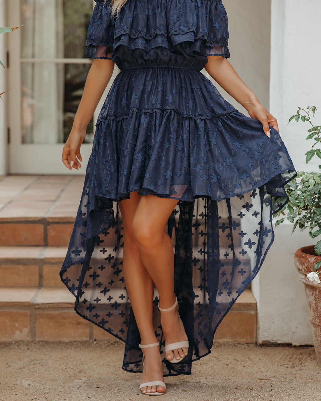 Panache Off The Shoulder High Low Maxi Dress Navy
