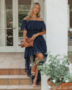 Panache Off The Shoulder High Low Maxi Dress Navy