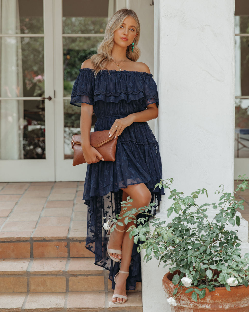 Panache Off The Shoulder High Low Maxi Dress Navy