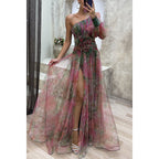 Party Mesh Sloping Shoulder Dress Casual Dress for
