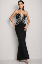 Vaughn Black Pearls Off Shoulder Maxi Dress