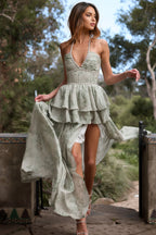 Riven Green Halter Print Maxi Dress