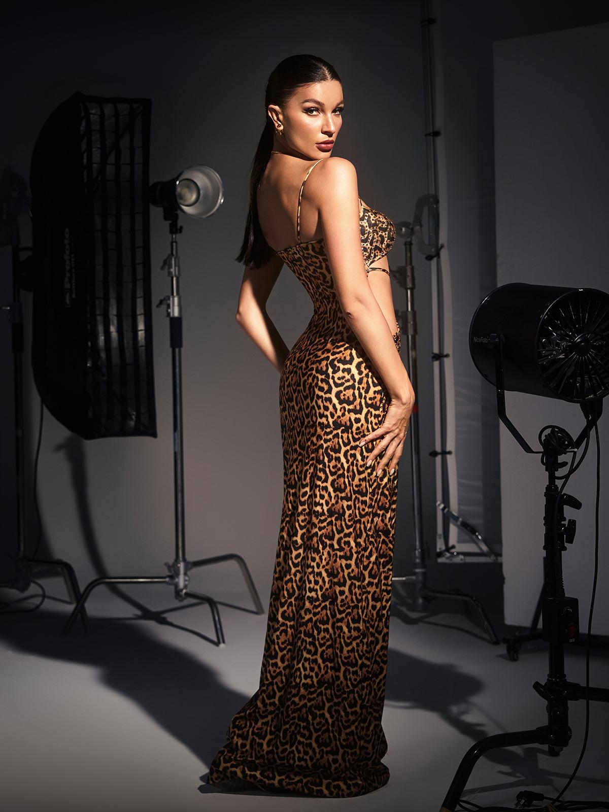 Crystal Embellished Leopard Maxi Dress