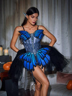 Butterfly Tulle Trimmed Mini Dress
