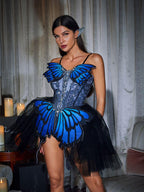Butterfly Tulle Trimmed Mini Dress