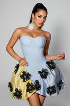Roland Strapless Flower Bandage Mini Dress