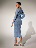 Folded Collar Split Midi Dress