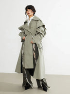 Plus Size Elegant Long Drawstring Waist Double Breasted Luxury Designer Stylish Coat