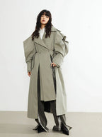 Plus Size Elegant Long Drawstring Waist Double Breasted Luxury Designer Stylish Coat