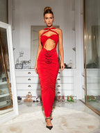 Pomeline Rose Bodycon Maxi Dress In Red