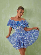 Princess Ruffle Cutout Mini Dress In Blue
