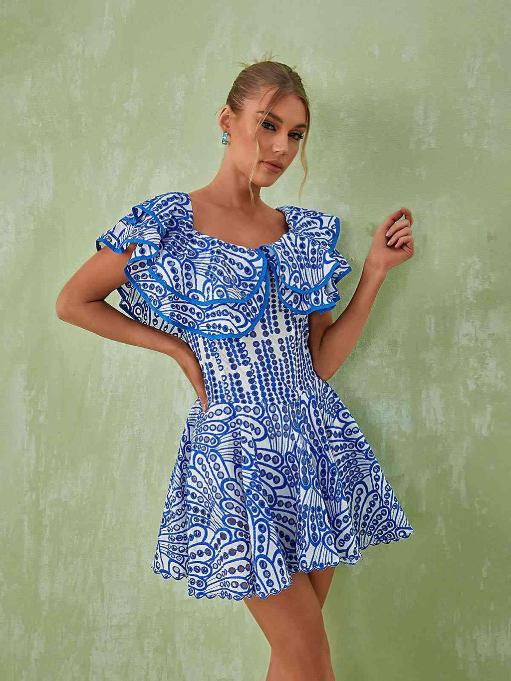 Princess Ruffle Cutout Mini Dress In Blue