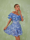 Princess Ruffle Cutout Mini Dress In Blue
