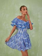 Princess Ruffle Cutout Mini Dress In Blue